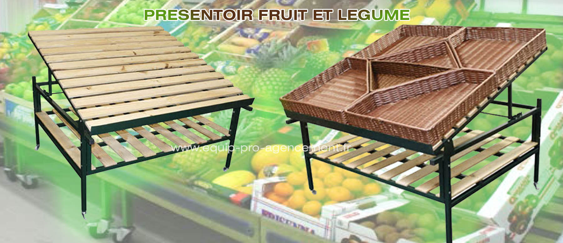 présentoir fruit legume epicerie à corbeilles polypropylène