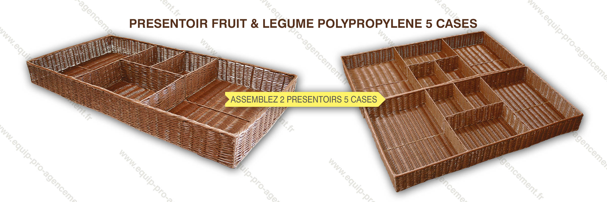 présentoir 5 cases polypropylène imitation osier ton chocolat fruit et légumes