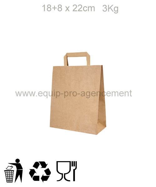 sac kraft poignee plate 18+8x22cm 3kg réutilisable pour courses et shopping