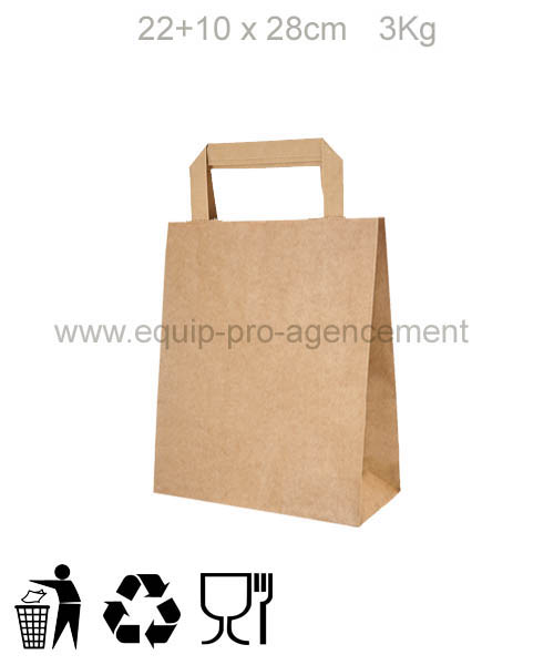 sac kraft poignee plate reutilisable 22+10x28cm 3kg pour courses ou shopping