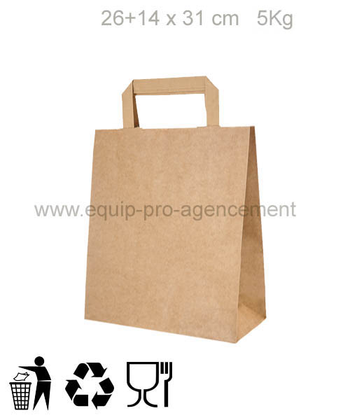sac kraft poignee plate reutilisable 26+14 x 31cm 3kg pour courses ou shopping