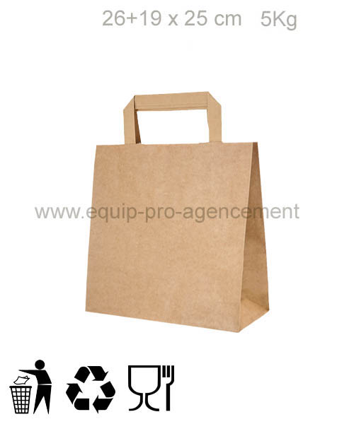 sac kraft poignee plate reutilisable 26+19 x 25cm 5kg pour courses ou shopping