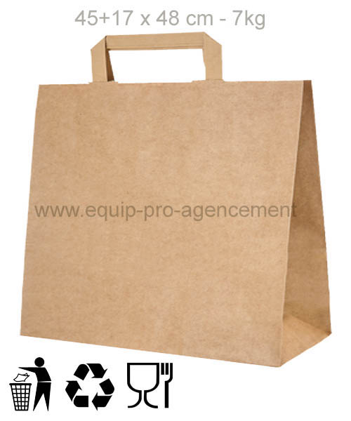 sac kraft poignee plate reutilisable 45+17 x 48cm 7kg pour courses ou shopping