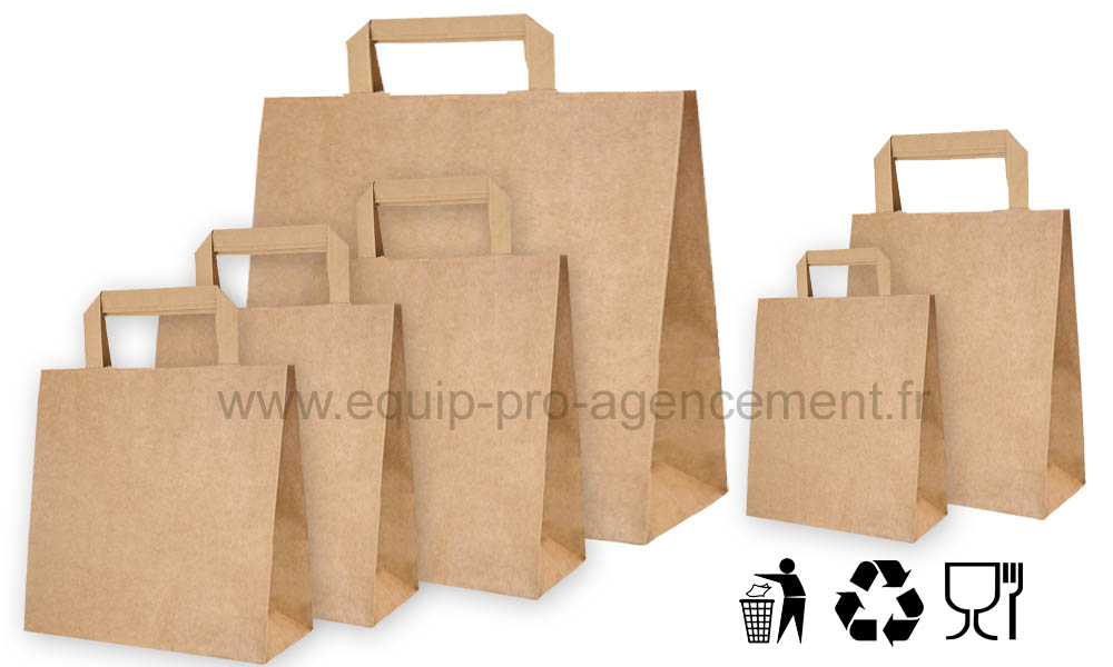 Sac kraft brun SOS poignees plates reutilisable contact alimentaire