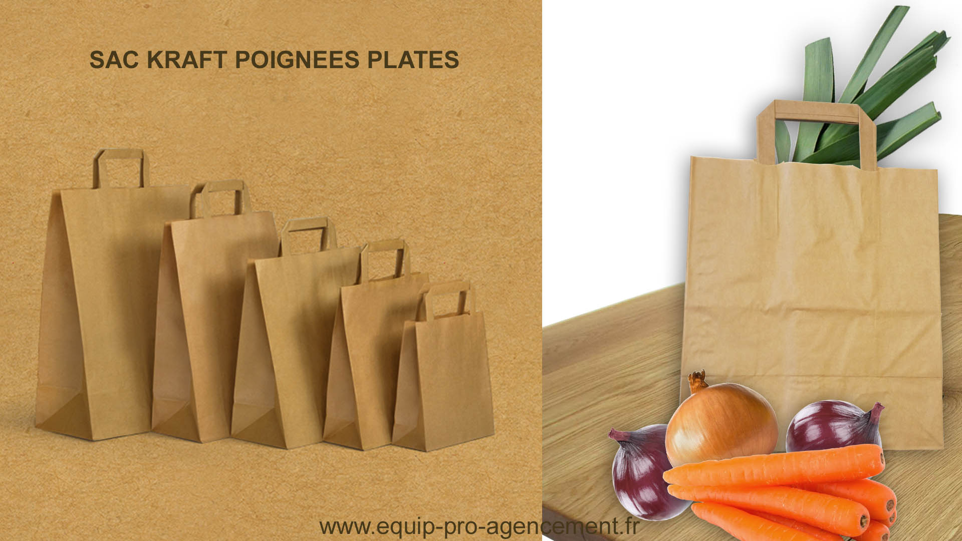 sac kraft brun lisse poignees plates reutilisable zéro déchet pour fruits et légumes