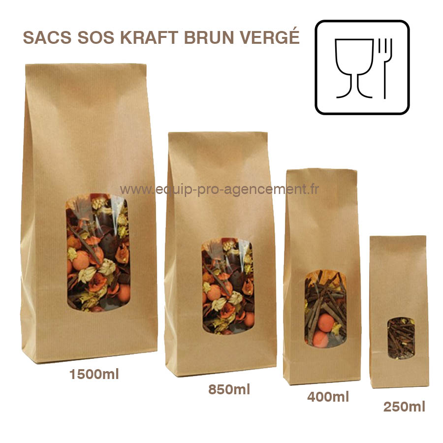 Sac alimentaire fond sos kraft brun vergé - RETIF