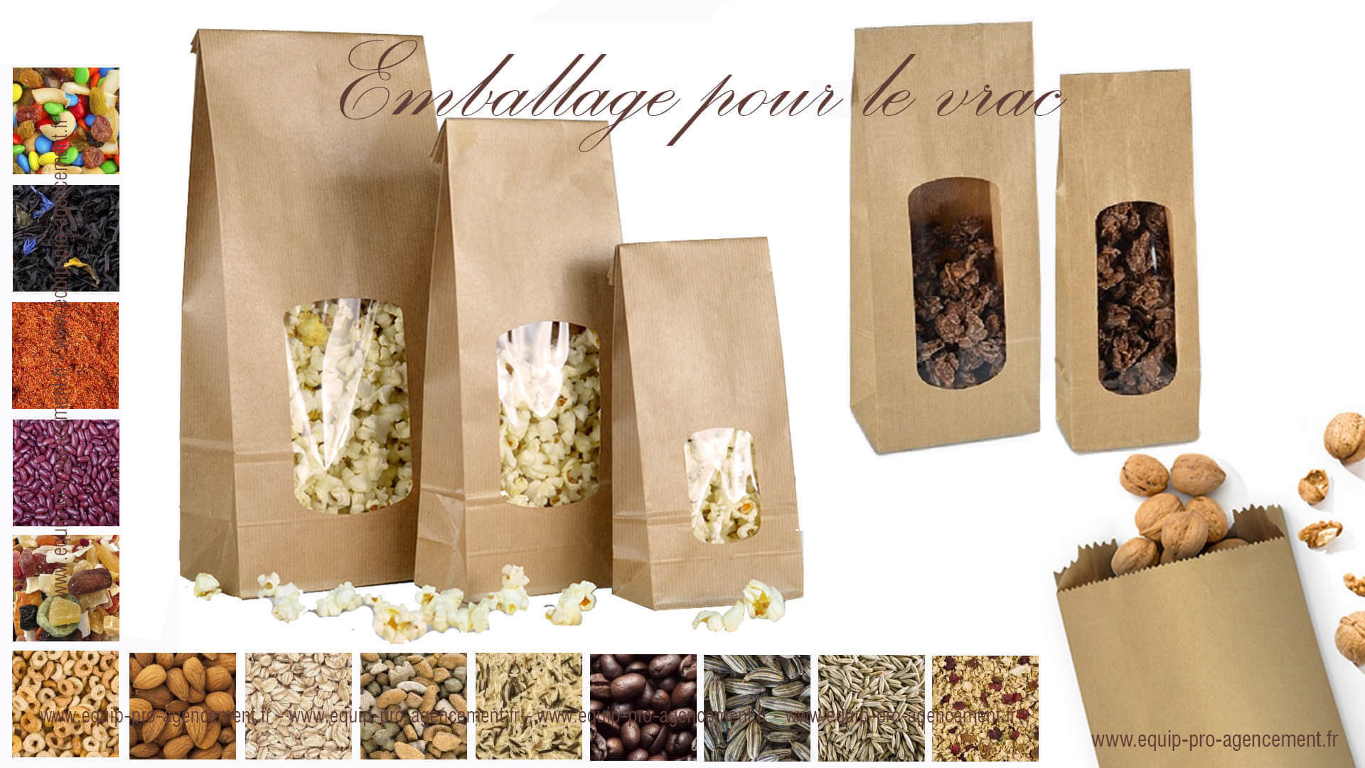 sac SOS kraft brun vergé et sachet d'emballage pour le vrac, produits bio, papier recyclé apte au contact alimentaire fabriqué en europe