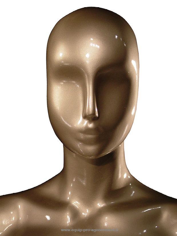 tete mannequin vitrine stylisée et abstraite femme cuivre