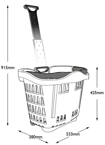 dimensions panier libre service a roulettes 43 litres