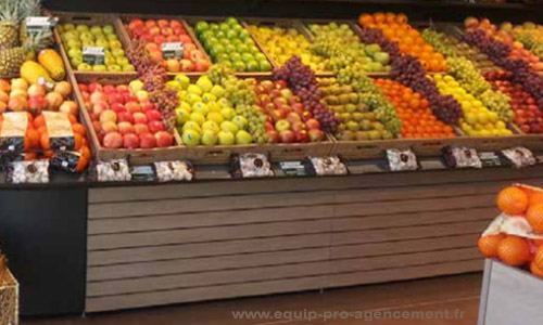 ilot fruit et legumes 1 niveau avec tete de gondole arrondie en situation