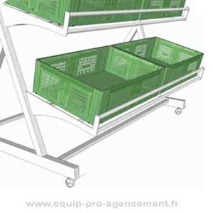 présentoir fruits et legumes métallique incliné a 3 niveaux pour 6 caisses 40x60