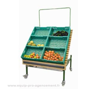 table de présentation inclinable bois métal capacite 6 caisses 60x40 pour fruits & légumes en situation